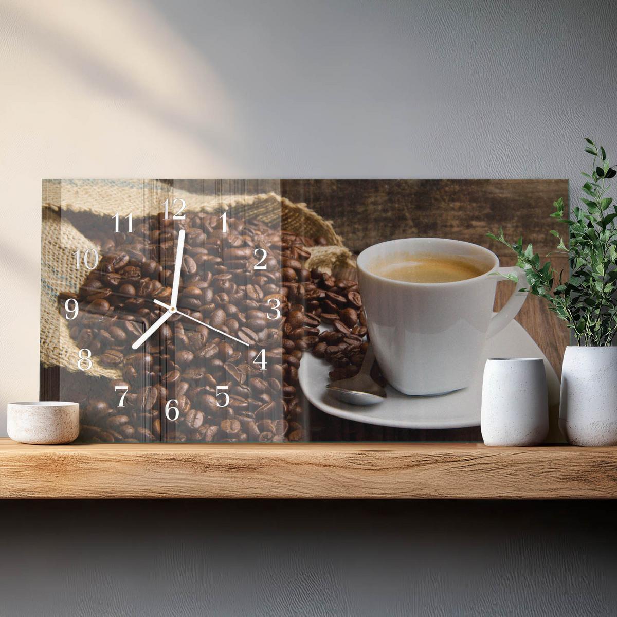 WANDUHR aus Glas 60x30 cm - Kaffee - Braun, Glas (60/30/0.4cm) - TULUP