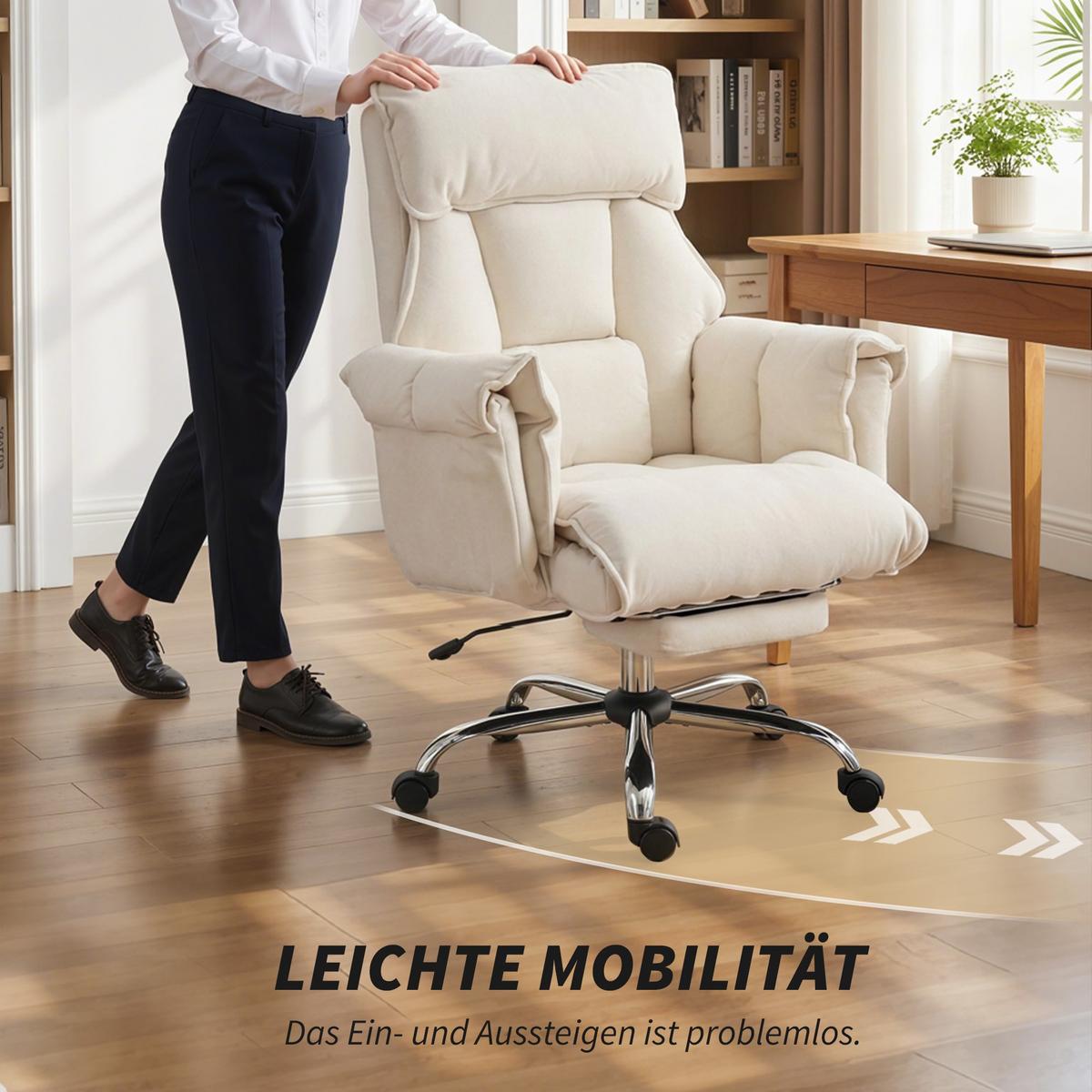 BÜROSTUHL Schneeflanell Cremeweiß - Silberfarben/Creme, Textil/Metall (80/114/80cm) - HOMCOM