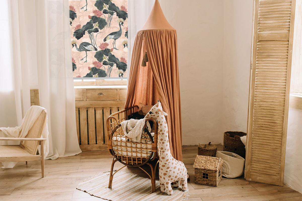 INNENROLLO - Fensterrollo - Rollo - 80x140 cm - Reiher auf rosa Hintergrund - Schwarz, Kunststoff (80/140/0.5cm) - TULUP