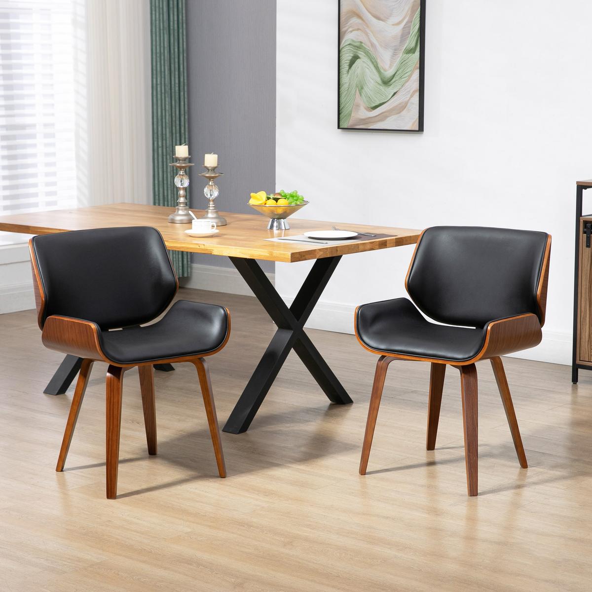 ESSSTÜHLE 2er Set Kunstleder Holz Schwarz - Schwarz, Holz (53/81/54cm) - HOMCOM