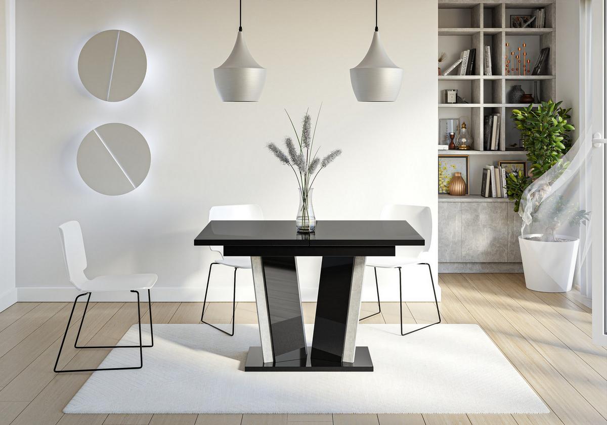 ESSTISCH SAMAR Ausziehbar 120 - 160 / 80 x 76 cm - Schwarz Hochglanz/Schwarz, Holz (120/80/76cm) - MASSENO