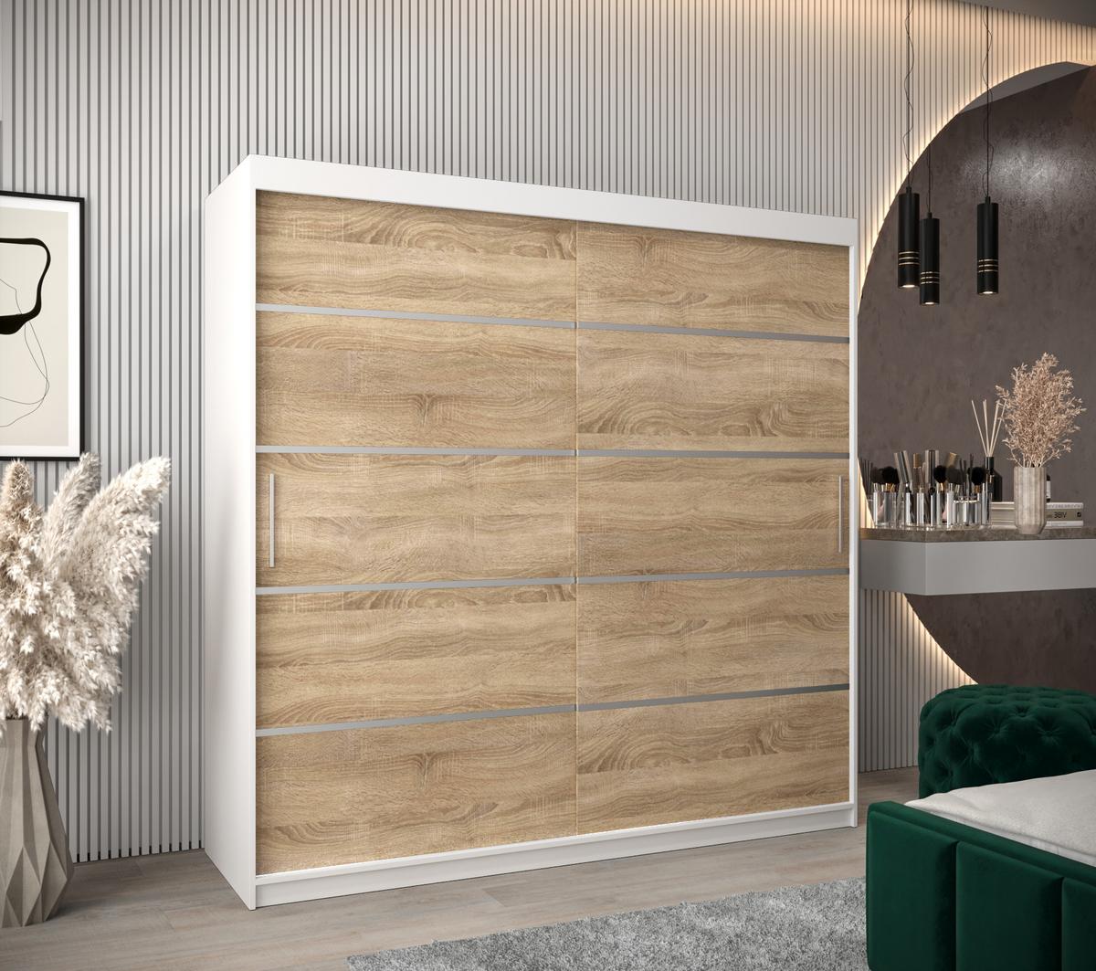 SCHWEBETÜRENSCHRANK 200/200/62 2-türig - Silberfarben/Weiß, Holz/Kunststoff (200/200/62cm) - MÖBEL KRYSPOL