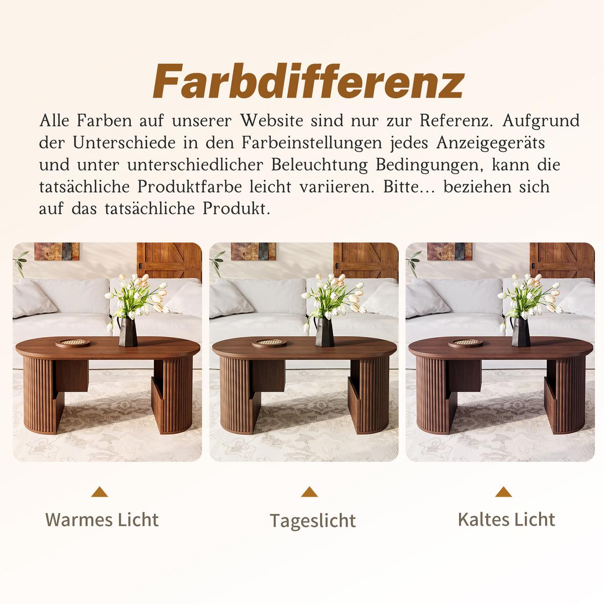 COUCHTISCH Oval Nussbaum Retro-Stil mit vertikaler Textur - Walnussfarben, Holzwerkstoff (50/105/46.5cm) - Urban Meuble