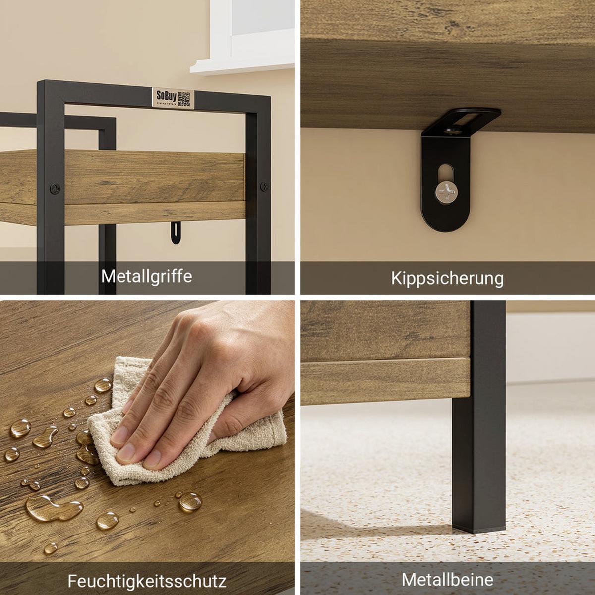 BADEZIMMERSCHRANK mit 4 Regalen, Schmal Industrial Design - Braun, Holzwerkstoff/Metall (90/20/28cm) - SoBuy