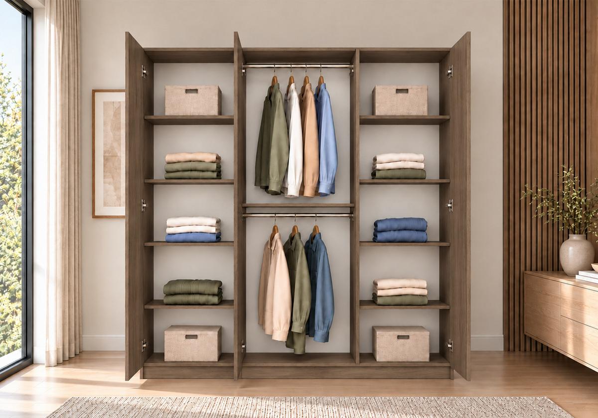 DREHTÜRENSCHRANK ROSA III 3D 150/210/55, 3-türig, Nussbaum - Goldfarben/Nussbaumfarben, Holzwerkstoff (150/210/55cm) - imoebel24