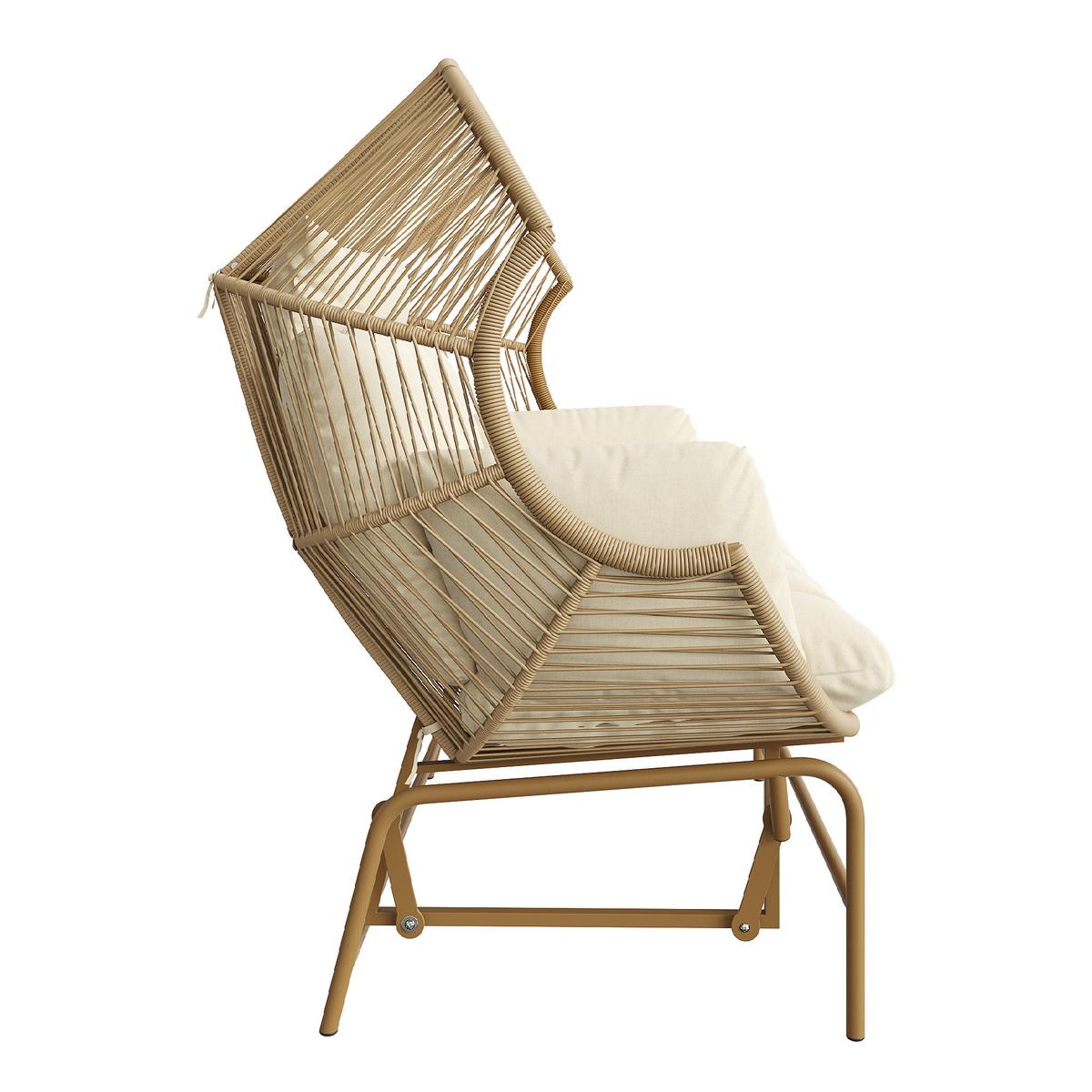 GARTENSCHAUKEL 145 cm Natur PE-Rattan 2-Sitzer Schaukelstuhl mit Kissen & Metallgestell für Balkon und Terrasse - Naturfarben, Metall (145/143/85cm) - Urban Meuble