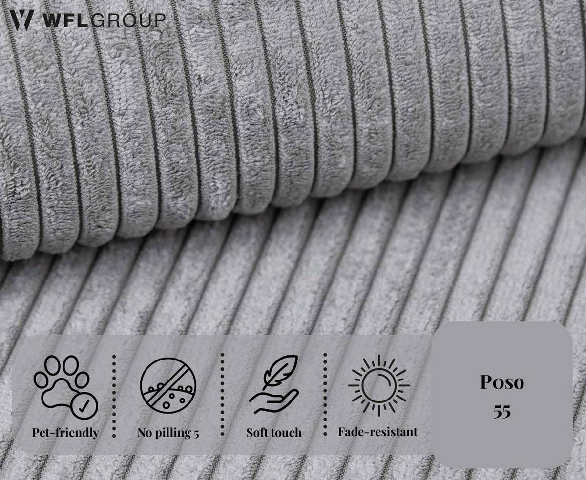 ECKSOFA Liv mit Schlaffunktion & Bettkasten in Cordstoff Hellgrau, Universell 260/154/86 cm - Hellgrau/Schwarz, Kunststoff/Textil (260/154cm) - WFL GROUP