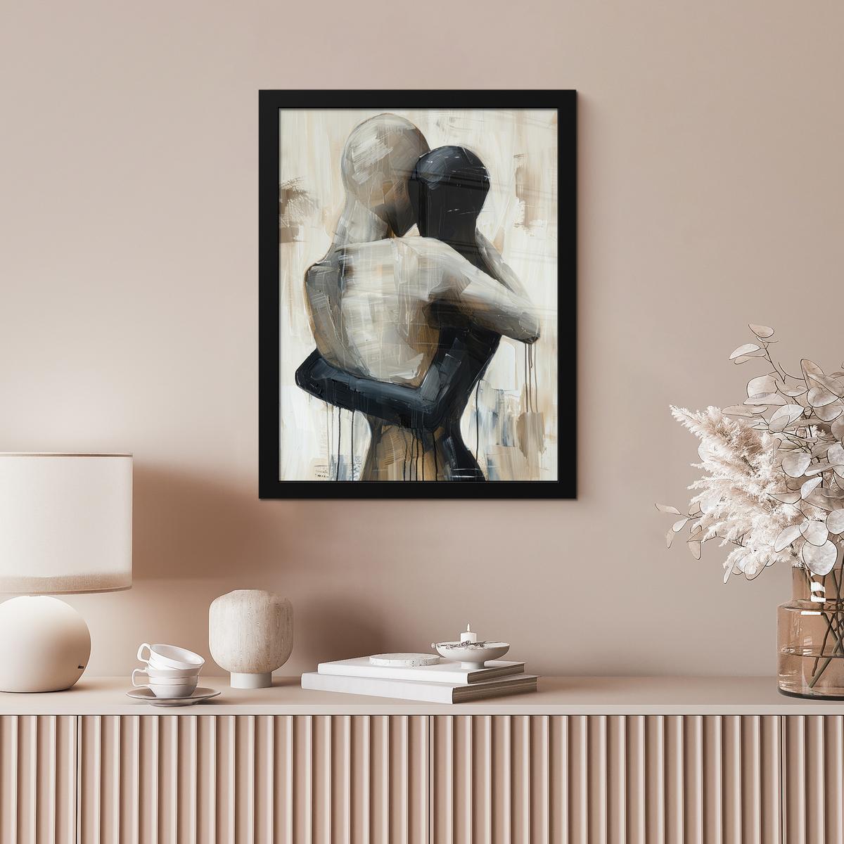 POSTER MIT RAHMEN Abstrakt - Liebe - Schwarz und weiß - Modern Bilderrahmen 30x40 cm - Schwarz, Papier (30/40cm) - MuchoWow