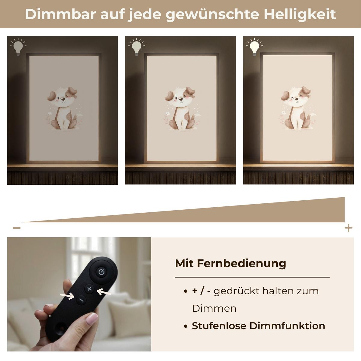 WANDLEUCHTE MIT AKKU Hund - Gefleckt - Braun 40x60 cm - Beige, Holzwerkstoff (40/60/8cm) - OnlyWow