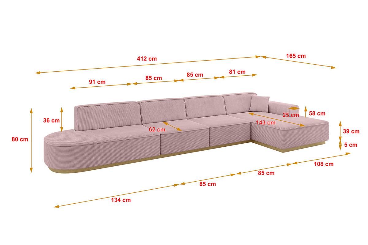 ECKSOFA Ottomane Rechts IREA-L3-v2 - 412x165x80 cm Rosa - Rosa, Holzwerkstoff/Textil (412/165cm) - ALTDECOR