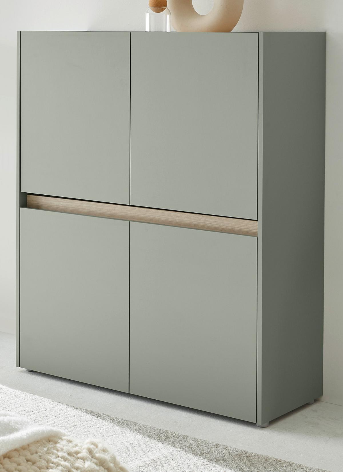 HIGHBOARD in Salbei Grün mit Eiche, 4-türige Kommode mit 8 Fächern, 100 x 120 cm - Salbeigrün/Eichefarben, Holz/Holzwerkstoff (100/120/40cm) - Furn.Design