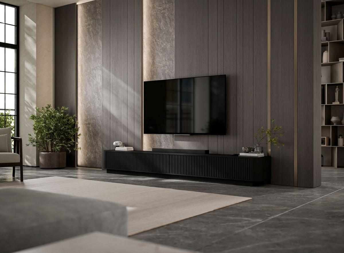 TV-LOWBOARD 2er-Set Aurora Schwarz matt 280 cm mit Sockel - Schwarz, Holzwerkstoff (280/37/35cm) - Meble Lindner