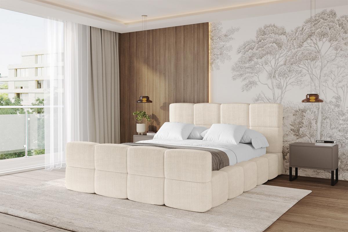 POLSTERBETT mit Bettkasten und Lattenrost, Bett mit Kopfteil, Boxbett ohne Matratze, Doppelbett mit Stauraum - NATA-Z 180x200 Beige - Schieferfarben, Holzwerkstoff/Textil (180/200cm) - ALTDECOR