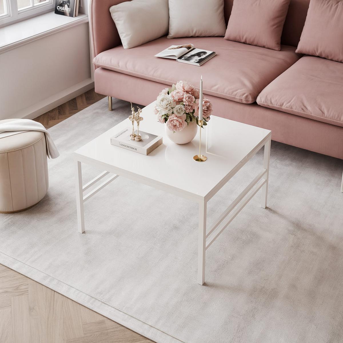 COUCHTISCH FORMA 70/70 cm Quadrat, Weiß Hochglanz - Weiß Hochglanz/Weiß, Metall (70/70/46cm) - Idohome