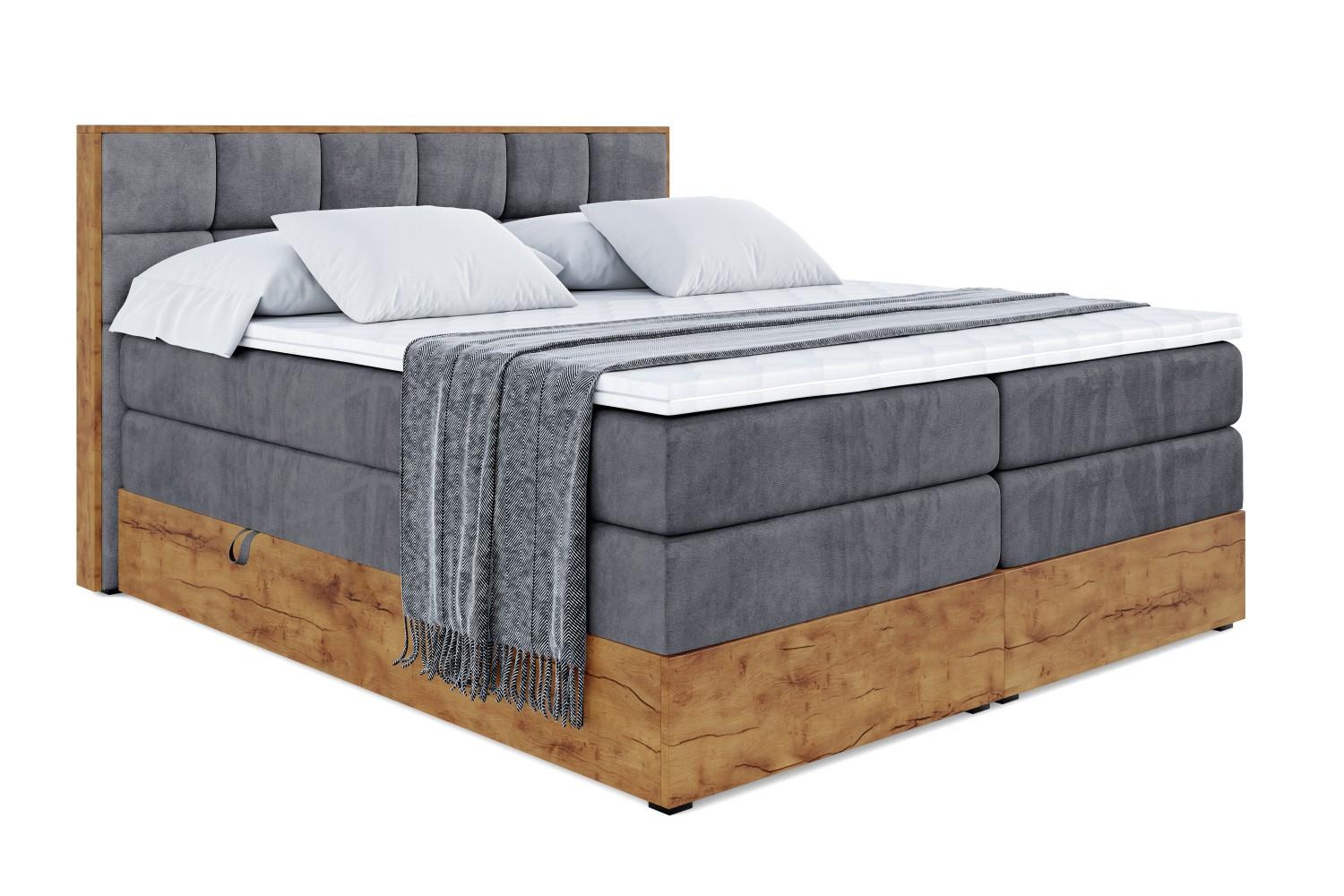 BOXSPRINGBETT mit Matratze H3|H4 und Lattenrost - LOLLI2 KING-180x200 - Dunkelgrau Casablanca - Dunkelgrau, Holzwerkstoff (180/200cm) - ALTDECOR
