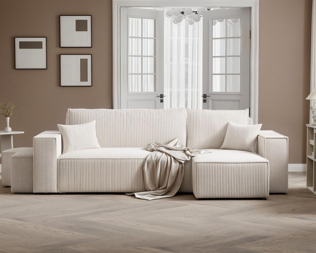 ECKSOFA Adara Inkl. Hocker - Weiß, Holzwerkstoff/Textil (145/262cm) - Fun Möbel
