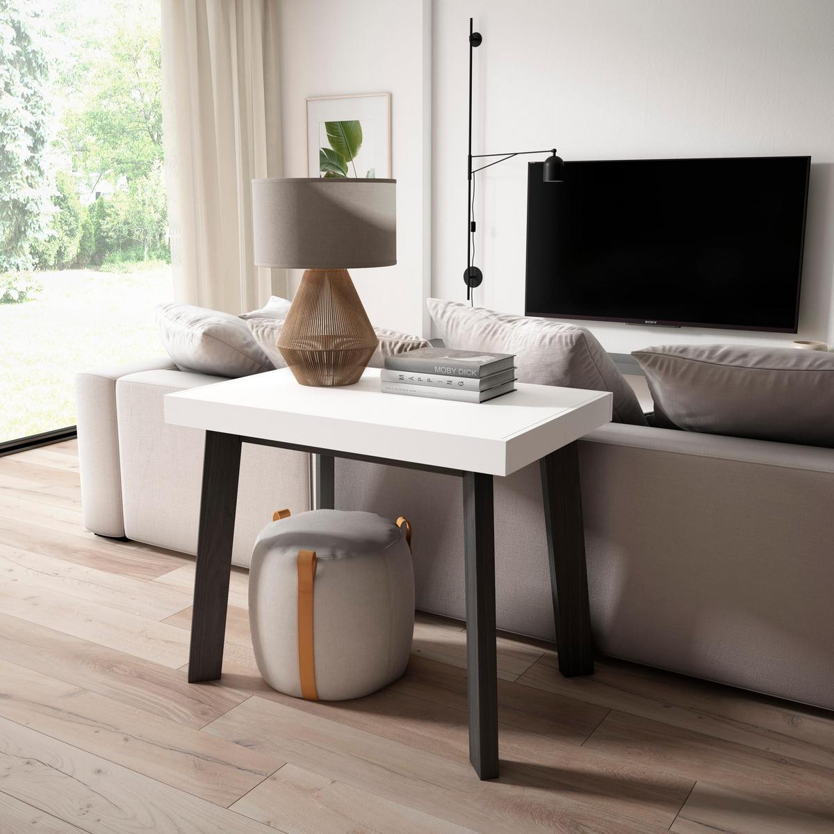 KONSOLENTISCH ausziehbar 58 bis 140cm, für 6 Gäste, weiß, 90/58/73cm - Weiß, Holzwerkstoff (90/140/73cm) - Skraut Home