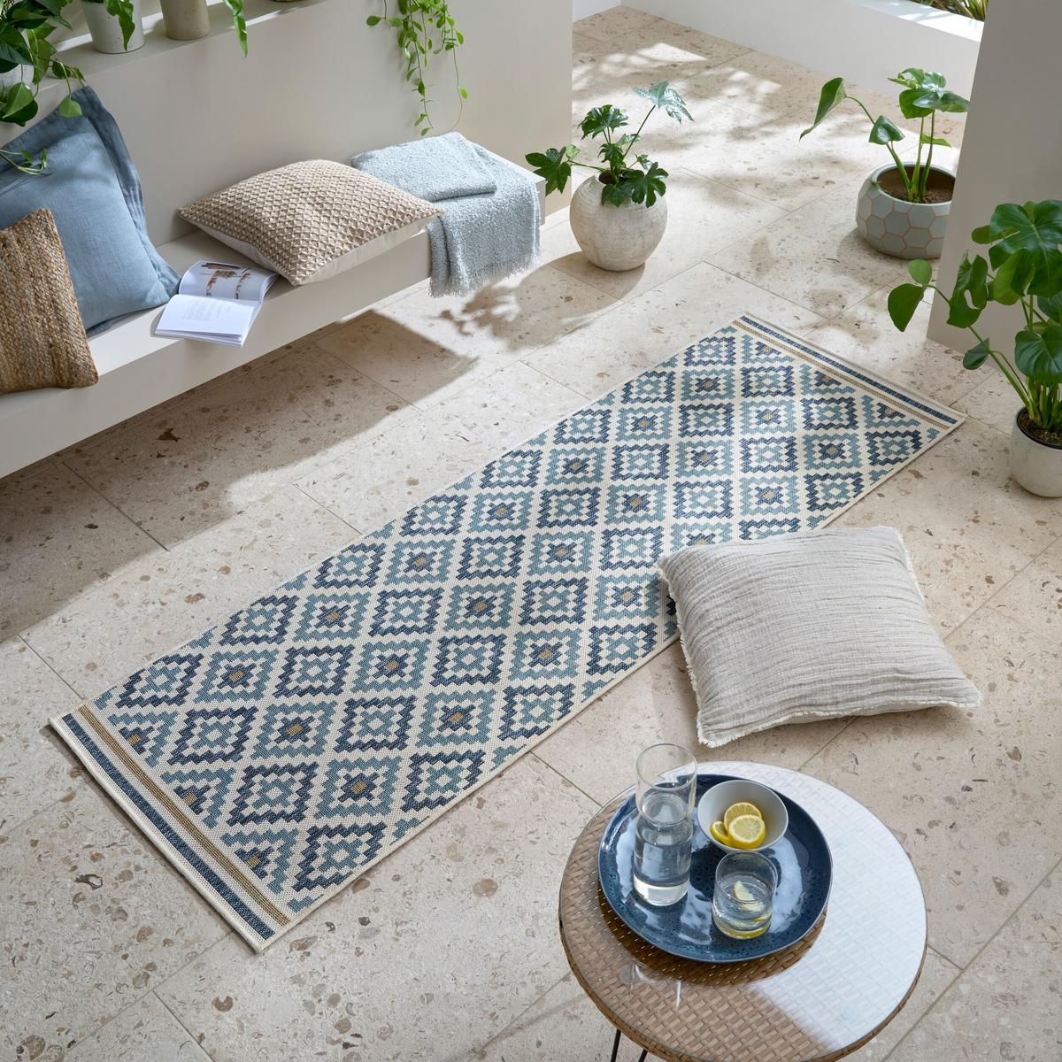 OUTDOORTEPPICH Waschbar FLEET, geometrisch, aus Polypropylen, Blau-Gelb, 80 x 230 cm - Blau, Textil (80/230cm) - KADIMA DESIGN