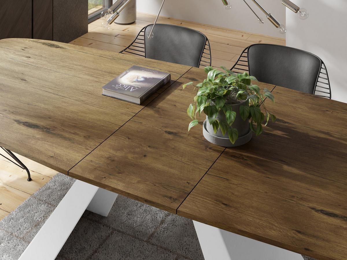 ESSTISCH Monte Weiß rechteckig ausziehbar, Lancelot Eiche 160-200/80/76 cm - Eichefarben/Weiß, Holzwerkstoff/Metall (80/198/76cm) - WFL GROUP