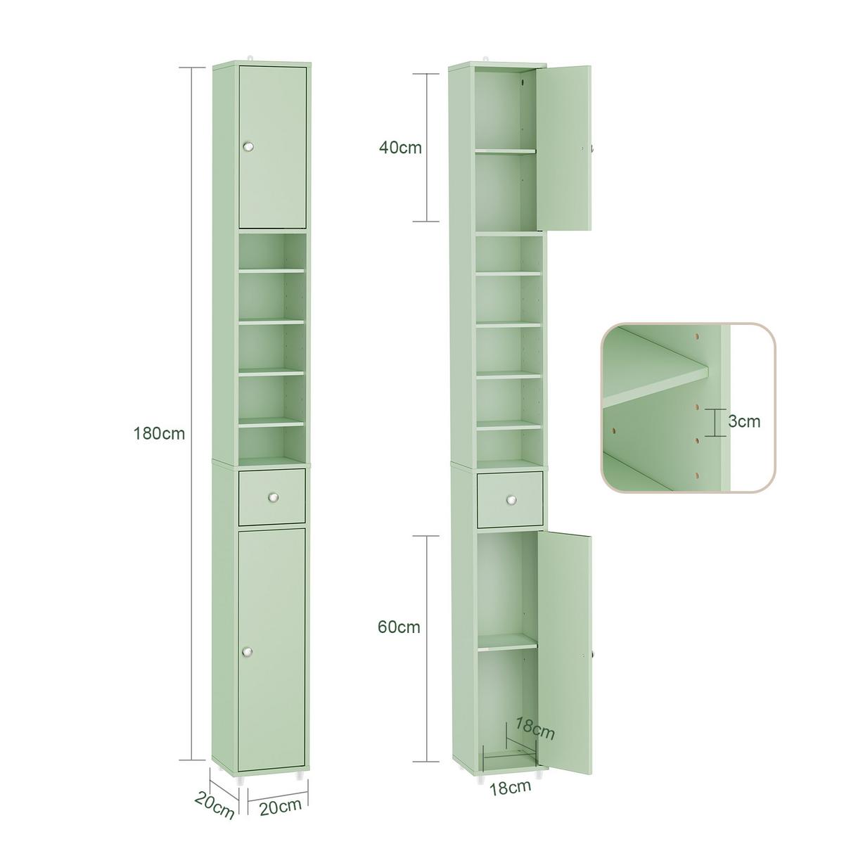 HOCHSCHRANK schmal Hellgrün - Hellgrün, Holzwerkstoff (20/180/20cm) - SoBuy