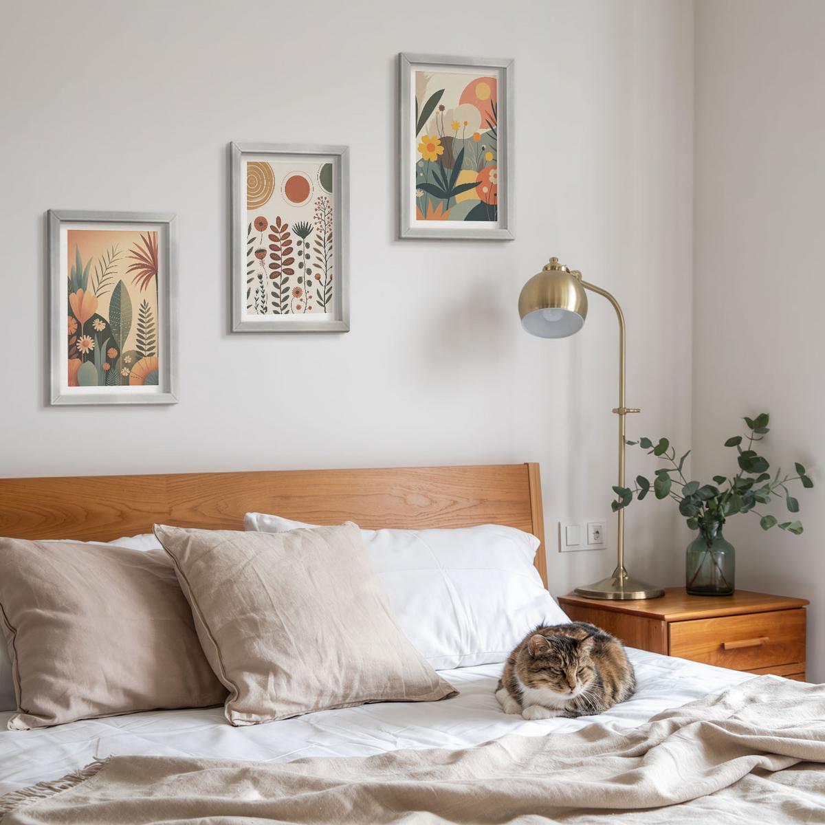 BILDER SET 3er Set - 20x30 cm Silberner Rahmen - Boho-Pflanzenmuster Natur - Silberfarben, Kunststoff (20/30cm) - TULUP