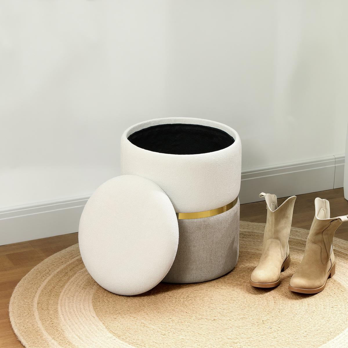 SITZHOCKER mit Stauraum Hocker mit Deckel, Metallring, zweifarbig Design Rund - Creme, Kunststoff (36/44/36cm) - HOMCOM