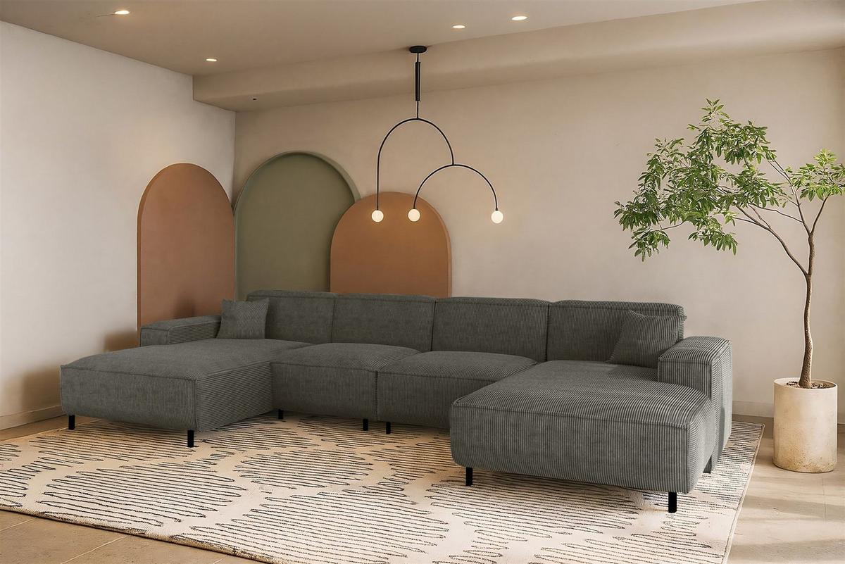 WOHNLANDSCHAFT Gloria In Scala - Anthrazit, Holzwerkstoff/Textil (378/73/165cm) - Fun Möbel
