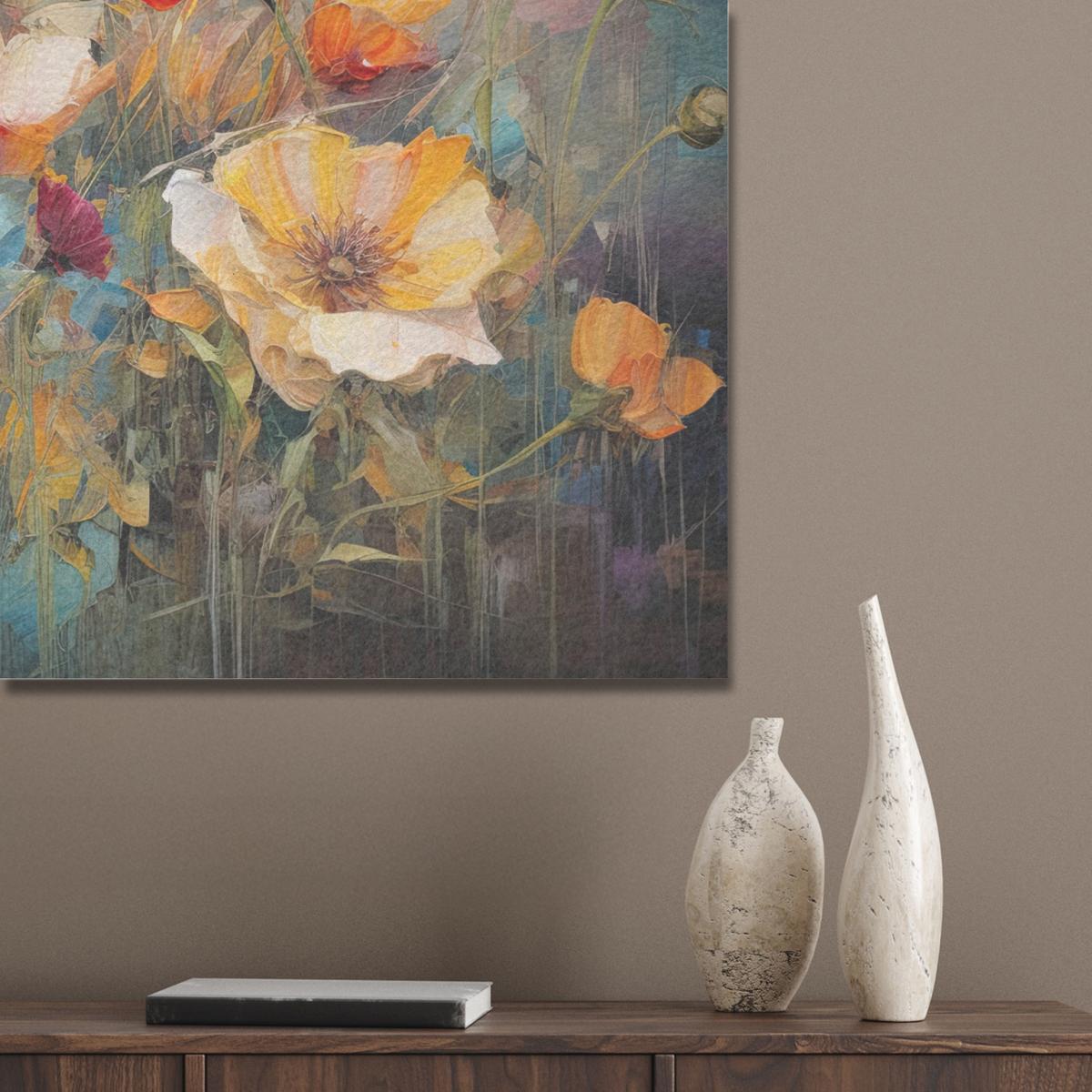 AKUSTIKBILD Blumen - Aquarell - Kunst - Botanisch - Natur Gemälde 80x60 cm - Orange, Kunststoff (80/60/0.9cm) - MuchoWow
