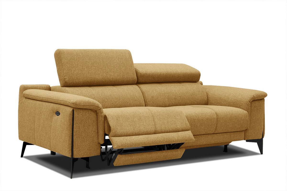 RELAXSOFA MATERA 3-Sitzer mit 2 Relaxfunktionen, dunkelgelb - Dunkelgelb/Schwarz, Holzwerkstoff/Textil (212/82/103cm) - Wozimo
