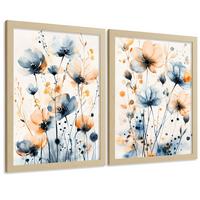 POSTER 2er -Set Wandbilder Blumen Blau Orange Boho modern Wohnzimmer Deko, Schlafzimmer, Küche, Badezimmer Rahmenlos A3 - Klar, Papier (29.7/1/42cm) - Nacnic
