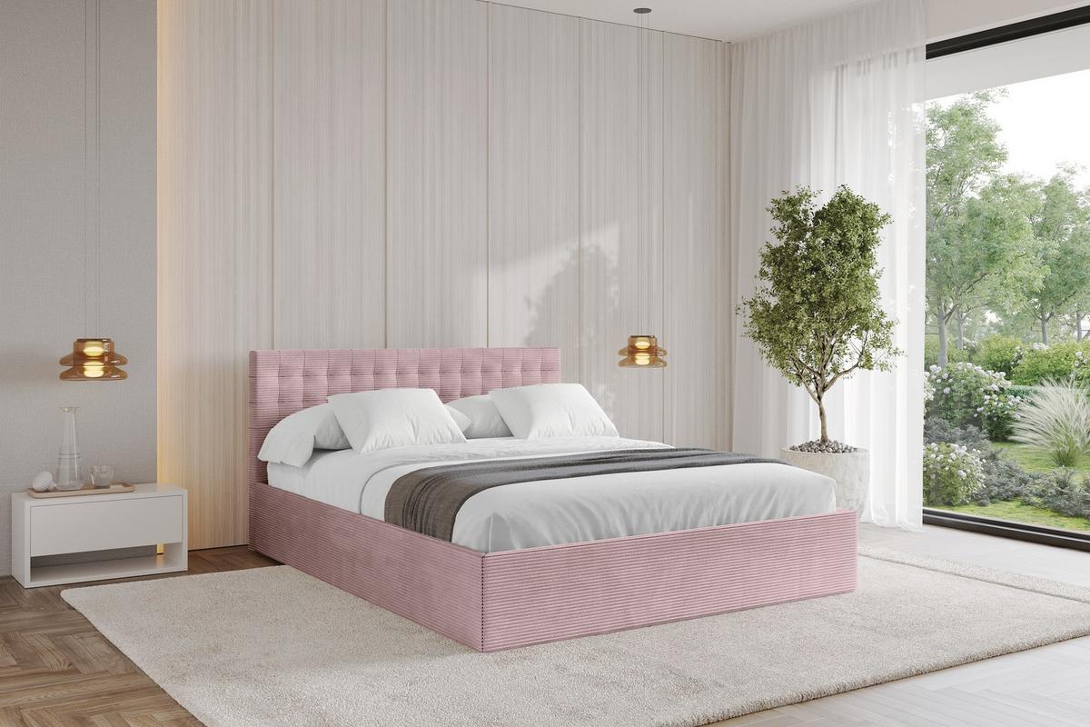 POLSTERBETT mit Bettkasten und Lattenrost, Bett mit Matratze H3/H4 - PARI 160x200 Rosa - Rosa, Holzwerkstoff/Textil (160/200cm) - ALTDECOR