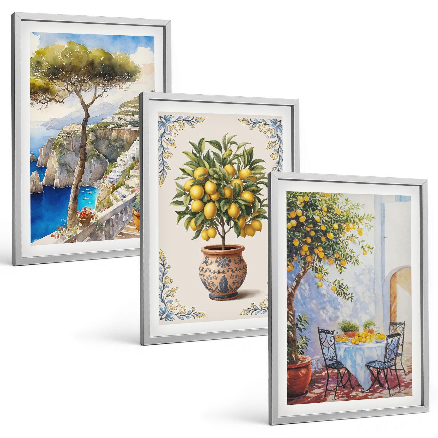 BILDER SET 3er Set - 40x60 cm Silberner Rahmen - Tisch aus Zitronenbaum - Silberfarben, Kunststoff (40/60cm) - TULUP