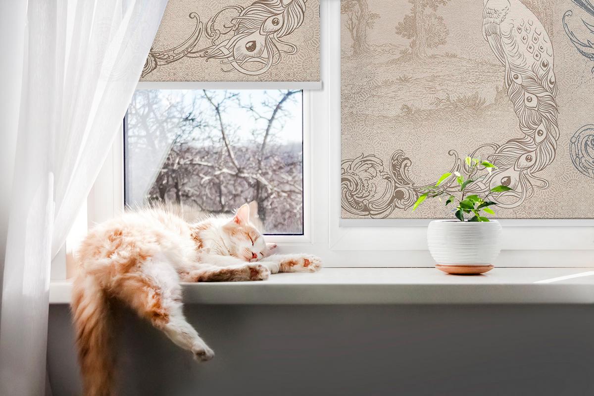 INNENROLLO - Fensterrollo - Rollo - 100x100 cm - Vintage-Vögel - Grau, Kunststoff (100/100/0.5cm) - TULUP