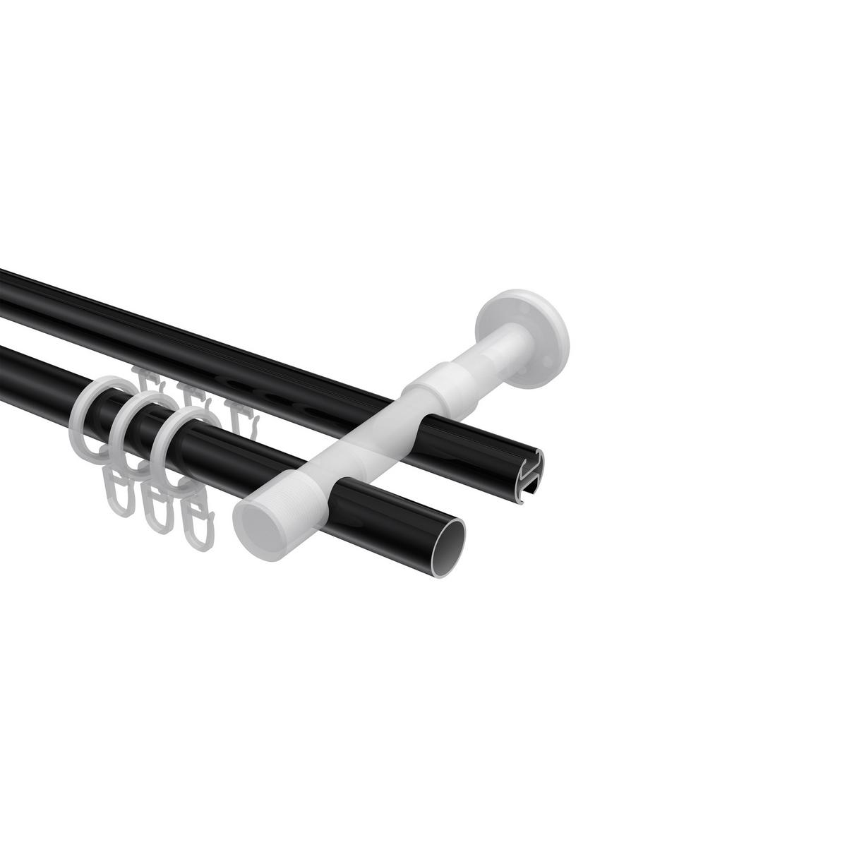 GARDINENSTANGE RUNDROHR-INNENLAUF Prestige Verano 540 cm (geteilt in 3 x 180 cm), 2-läufig, 20 mm Ø Schwarz - Chromfarben/Schwarz, Metall (540cm) - INTERDECO
