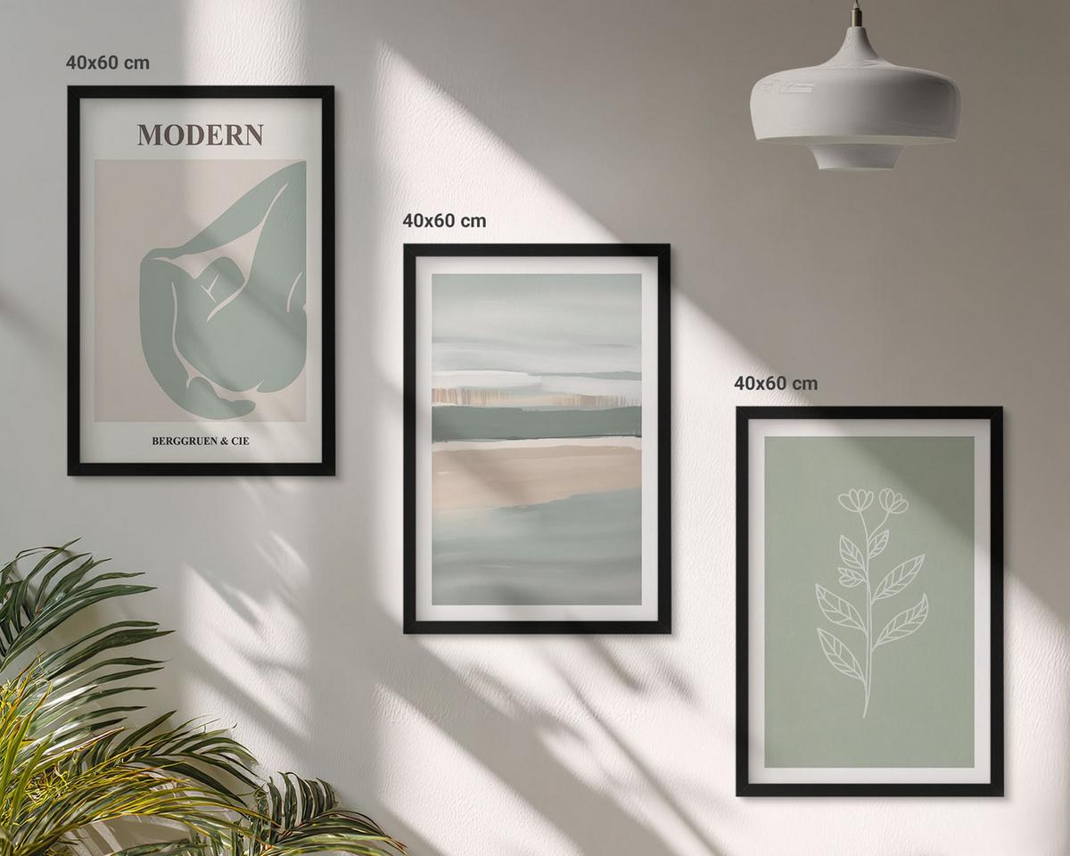 BILDER SET 3er Set - 40x60 cm Schwarzer Rahmen - Abstrakte pastellfarbene Pflanzenformen - Schwarz, Kunststoff (40/60cm) - TULUP