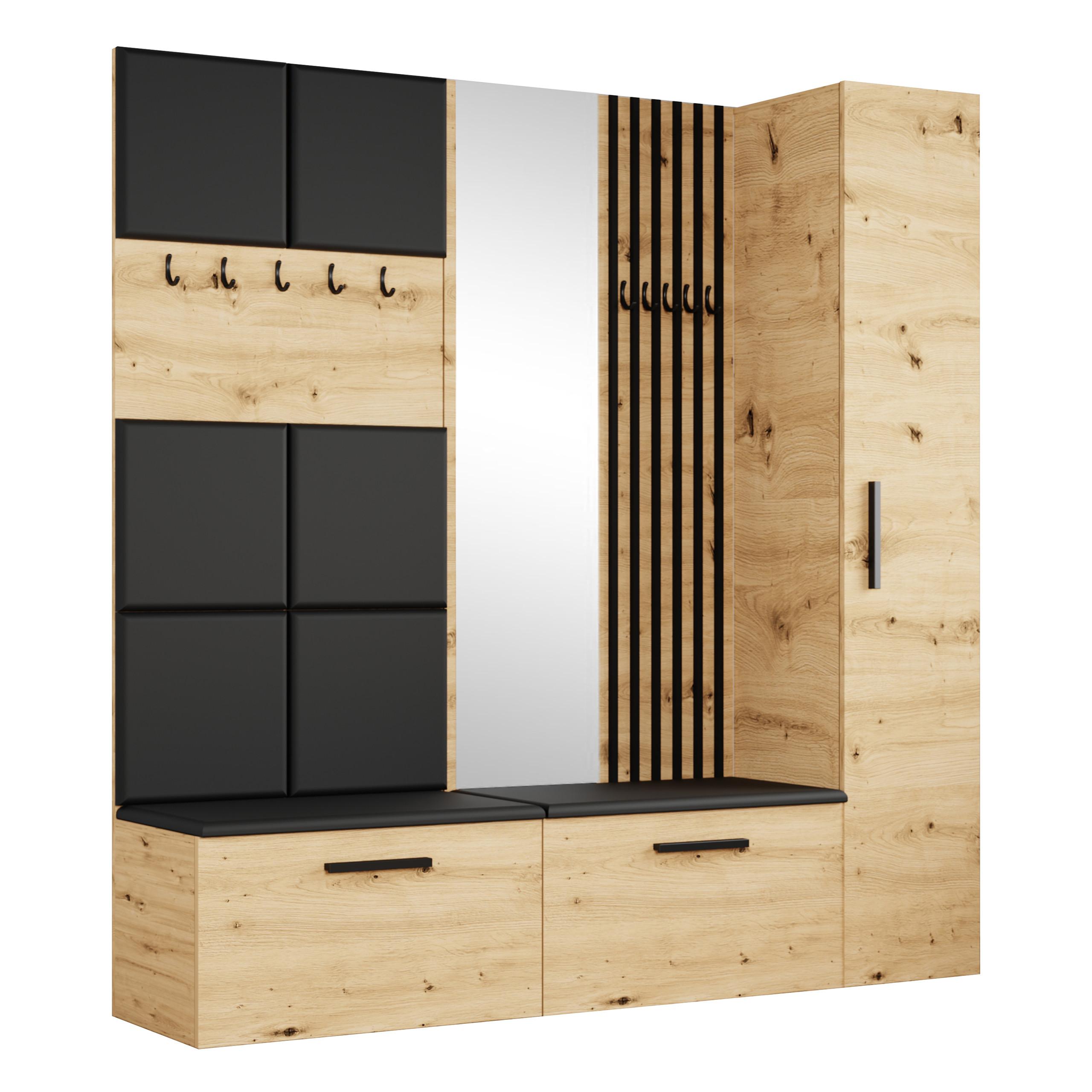 GARDEROBENSCHRANK MODULO 201,2/204/40 cm Modern Garderobe-Set Eiche Artisan - Schwarz/Eiche Artisan, Holzwerkstoff (201.2/204/40cm) - MASSENO