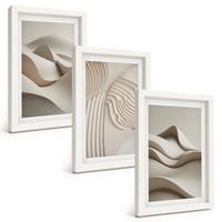 BILDER SET 3er Set - 20x30 cm Weißer Rahmen - Abstrakte beige Wellen - Weiß, Kunststoff (20/30cm) - TULUP