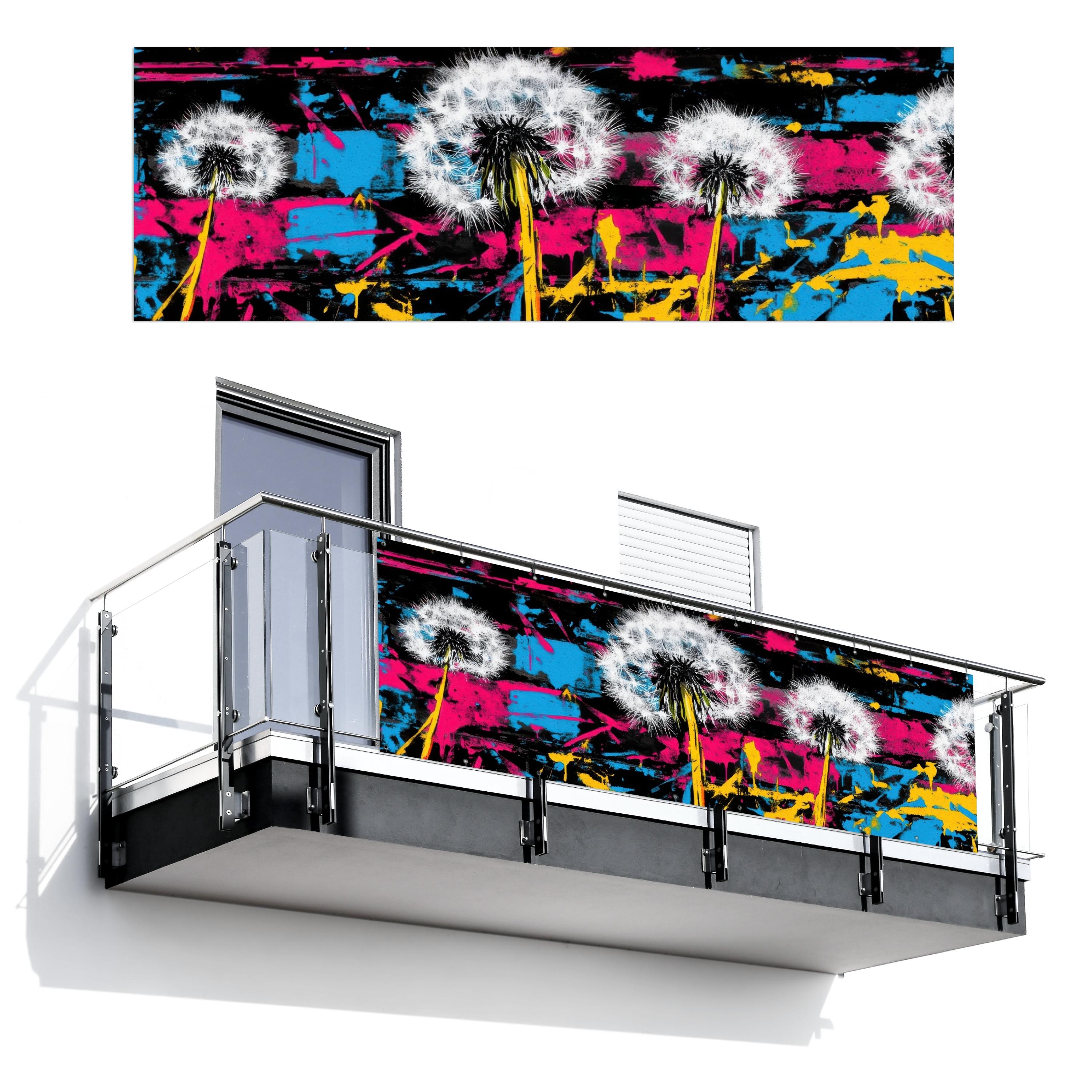 BALKON-SICHTSCHUTZ Straßenkunst - Bunt - Wand Windschutz 300x100 cm - Schwarz, Kunststoff (300/100cm) - MuchoWow