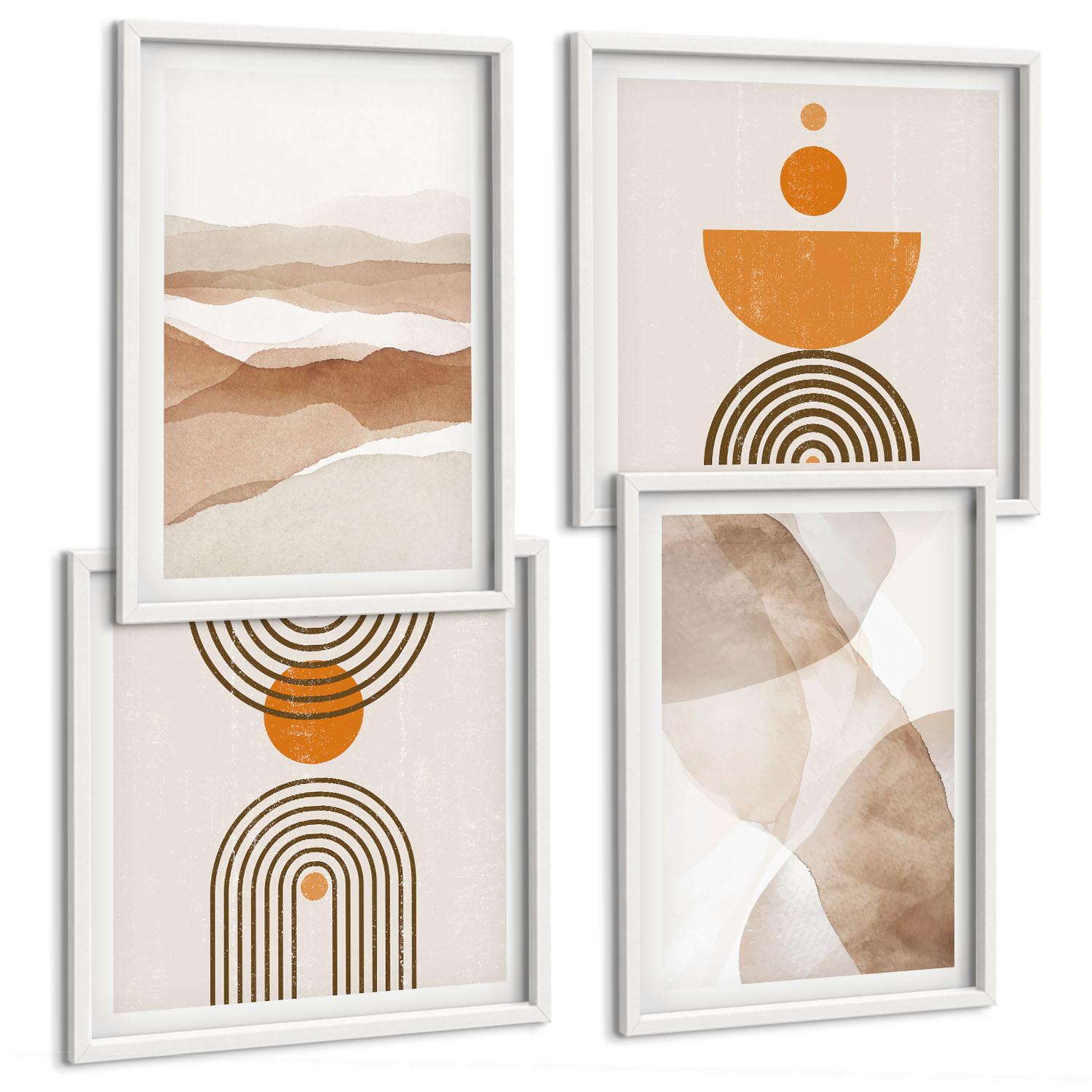 BILDER SET 4er Set - 50x50 cm & 40x60 cm Weißer Rahmen - Strukturen schattieren Minimalismus - Weiß, Kunststoff (50/50cm) - TULUP