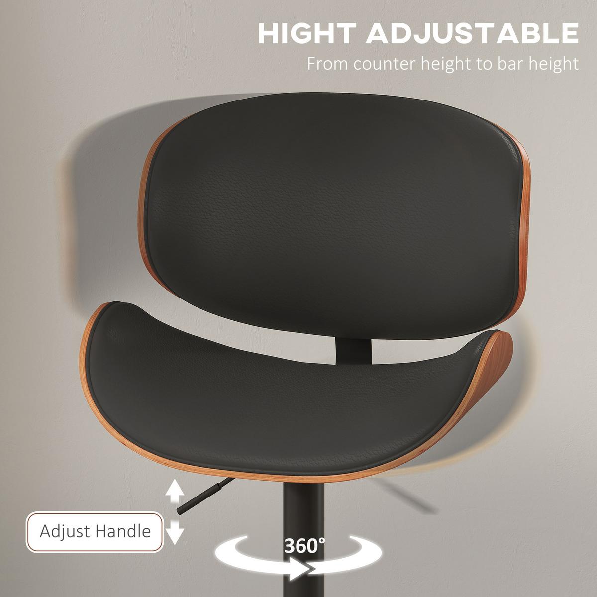2ER-SET Barhocker, Höhenverstellbarer Küchenhocker, Tresenstuhl aus Kunstleder - Schwarz, Kunststoff (52/112/53cm) - HOMCOM