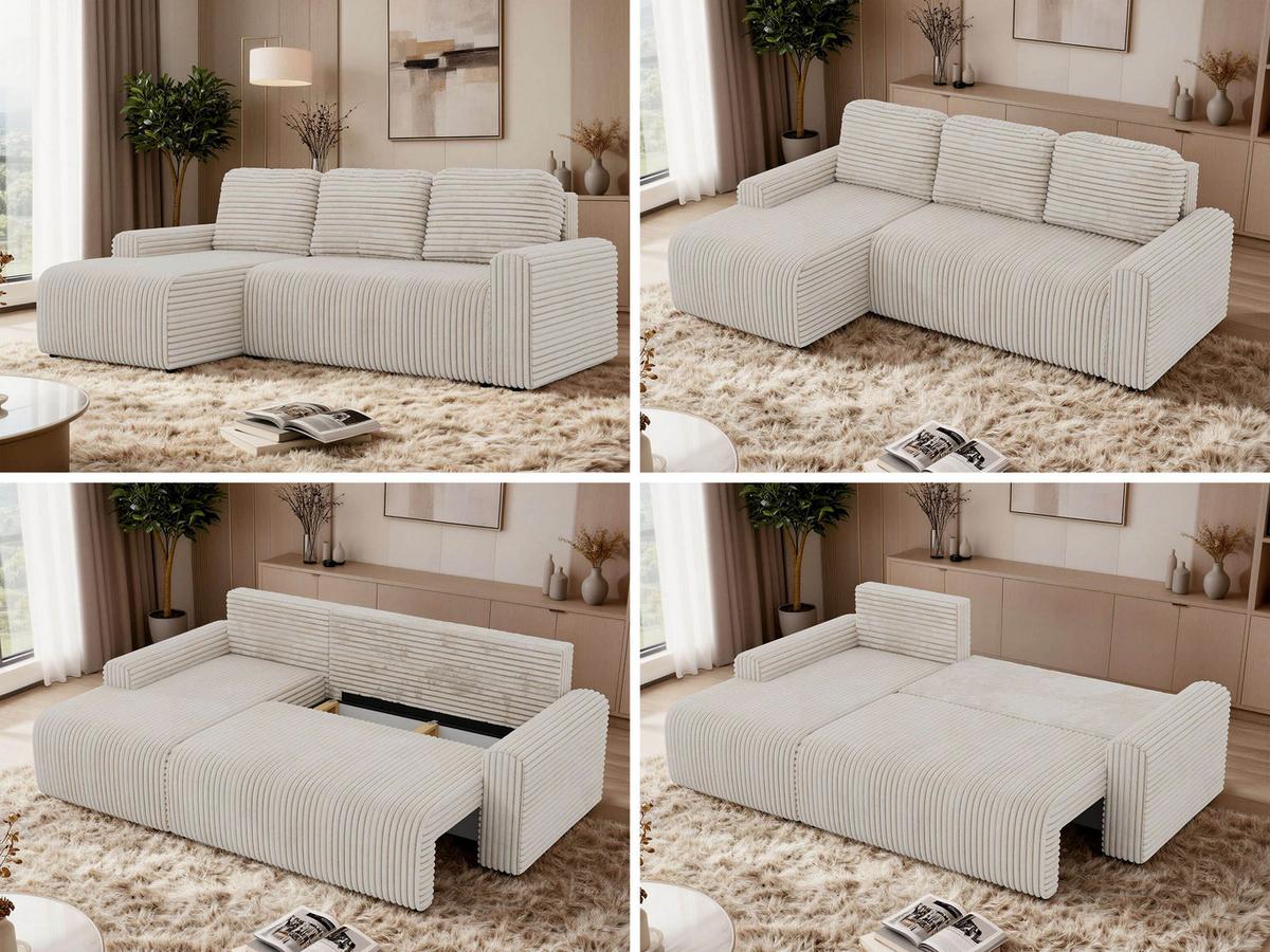 ECKSOFA NESSARO L Beige Cord - Links Seite - Beige/Schwarz, Kunststoff/Textil (244/151cm) - MKS