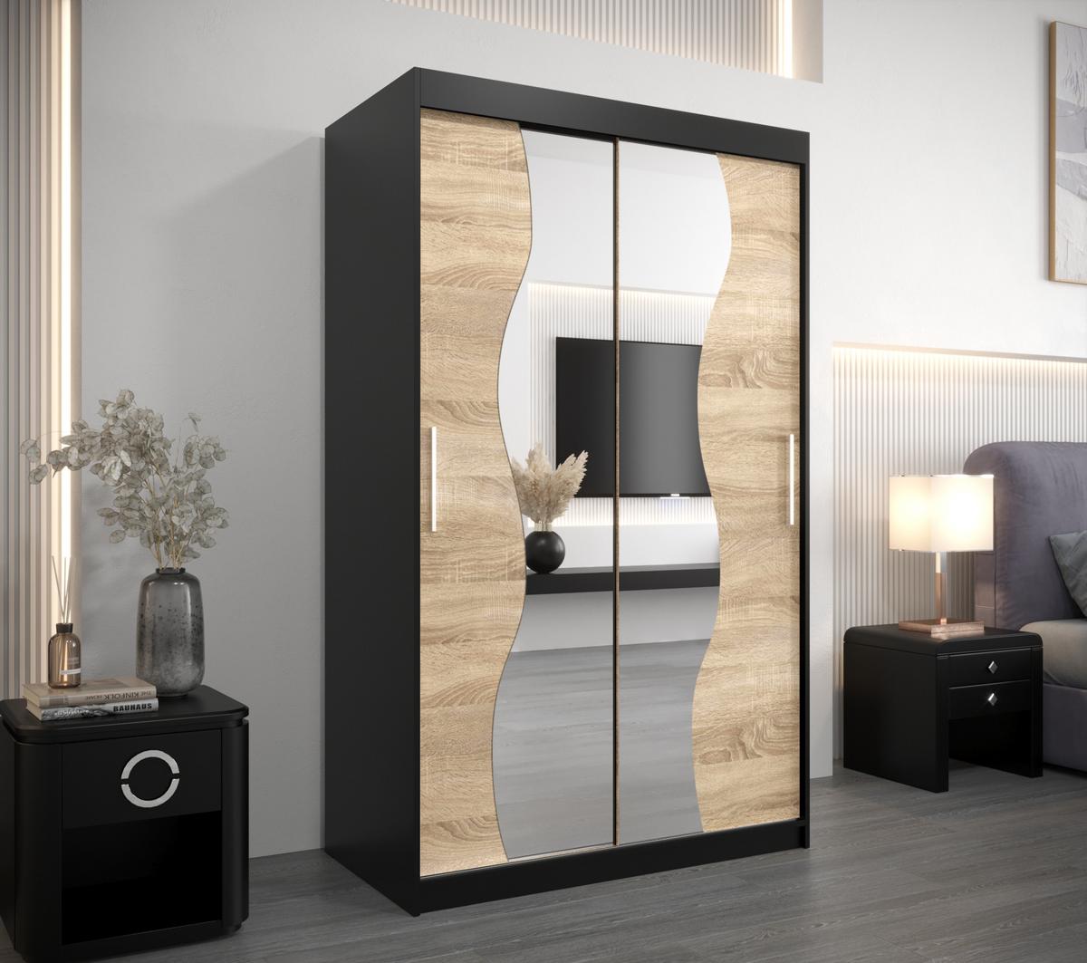 SCHWEBETÜRENSCHRANK 200/120/62 2-türig - Silberfarben/Schwarz, Holz/Kunststoff (120/200/62cm) - MÖBEL KRYSPOL