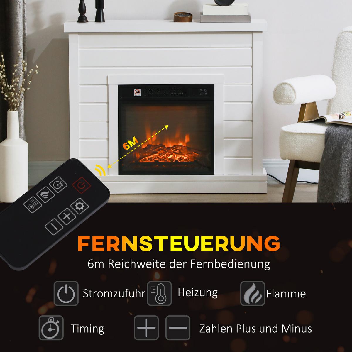 ELEKTROKAMIN mit Heizung und mit Flammeneffekt 1800W - Weiß, Metall (22/81.7/96.5cm) - HOMCOM
