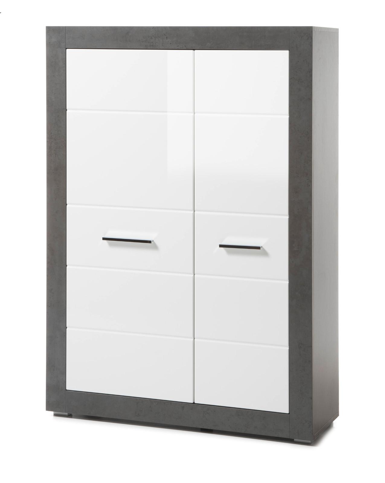 HIGHBOARD weiß Hochglanz, grau Stone 100 cm, Kommode mit 6 Fächern - Chromfarben/Weiß Hochglanz, Holzwerkstoff/Kunststoff (100/142/35cm) - Furn.Design