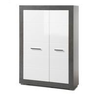 HIGHBOARD weiß Hochglanz, grau Stone 100 cm, Kommode mit 6 Fächern - Chromfarben/Weiß Hochglanz, Holzwerkstoff/Kunststoff (100/142/35cm) - Furn.Design