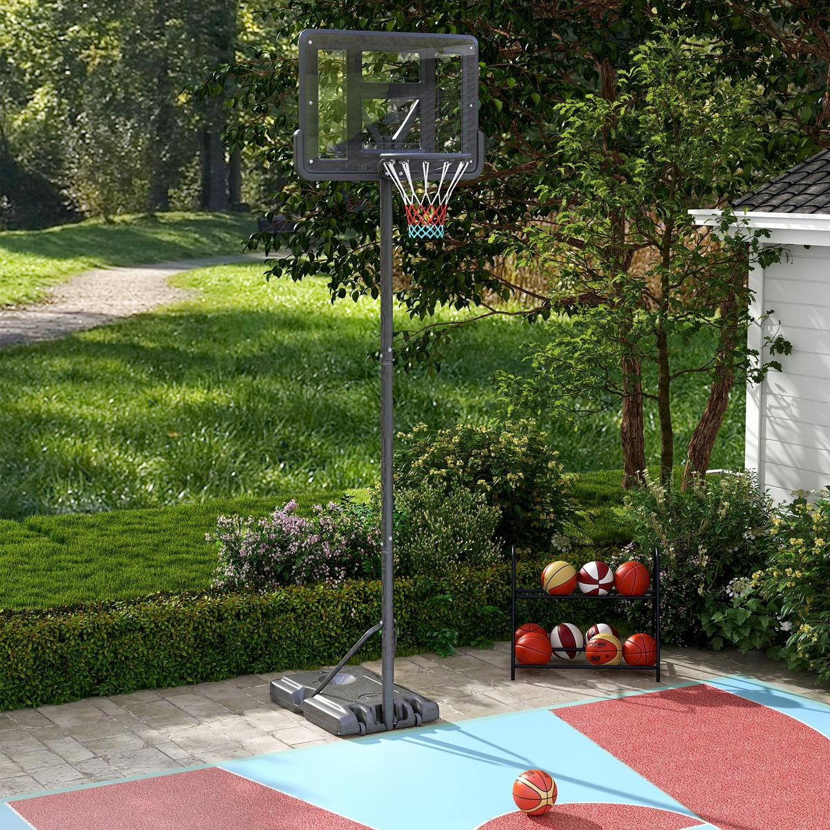 2-IN-1 Basketballständer 230-305cm Höhenverstellbarer Basketballkorb mit Ständer - Schwarz, Metall (60/90cm) - SPORTNOW