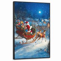 LEINWAND Bilder mit Rahmen - Weihnachtsmann - Rentier - Weihnachten - Schnee - 80x120 - Cognac, Textil (80/120cm) - MuchoWow