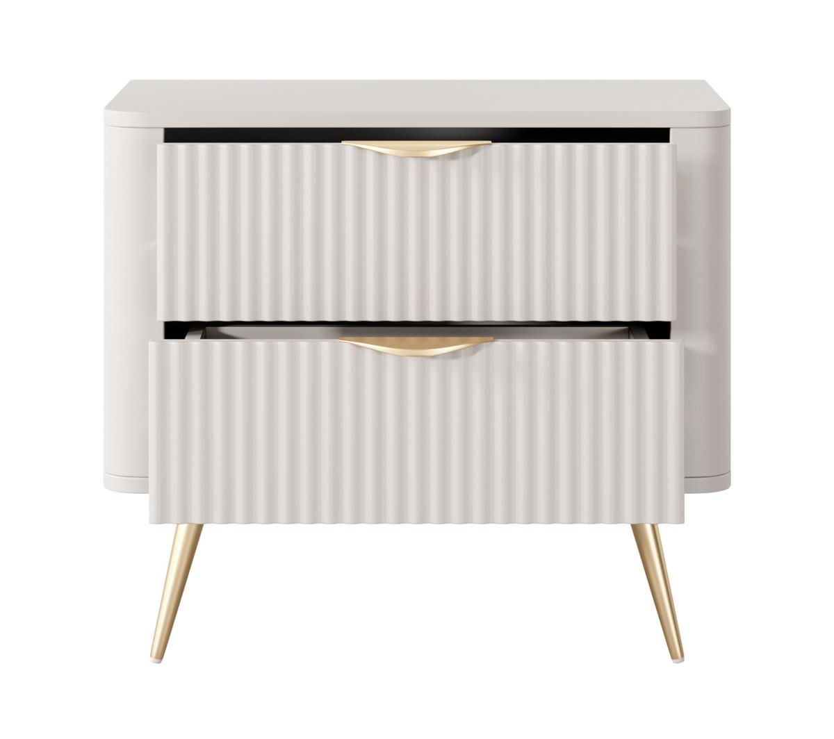 NACHTTISCH Vespasia 2S Beige 63,2/55,3/38 cm – Geriffelten Fronten - Beige/Goldfarben, Holzwerkstoff/Metall (63.2/55.3/38cm) - AX Living