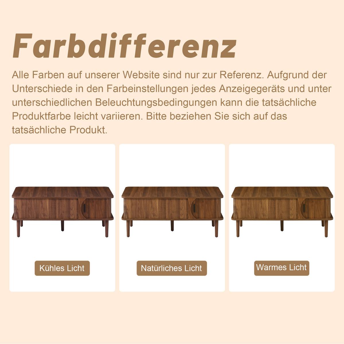 COUCHTISCH walnuss-optik & vertikale rillen mit lift-funktion & schiebetür - Walnussfarben, Holzwerkstoff (48/100/55.5cm) - Urban Meuble