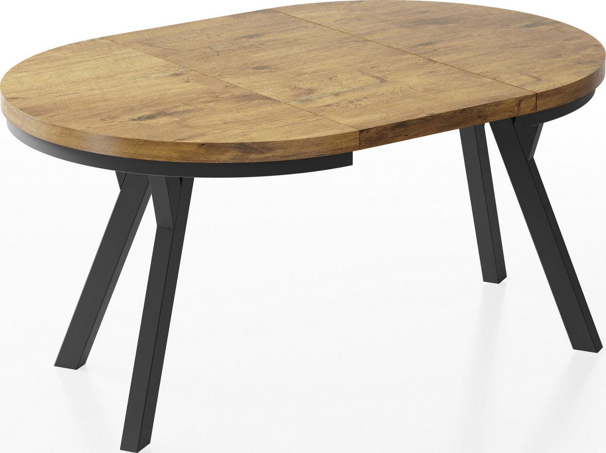 ESSTISCH Lume runder ausziehbarer, Lancelot Eiche 100-150/100/76 cm - Eichefarben/Schwarz, Holz/Holzwerkstoff (100/150/76cm) - WFL GROUP